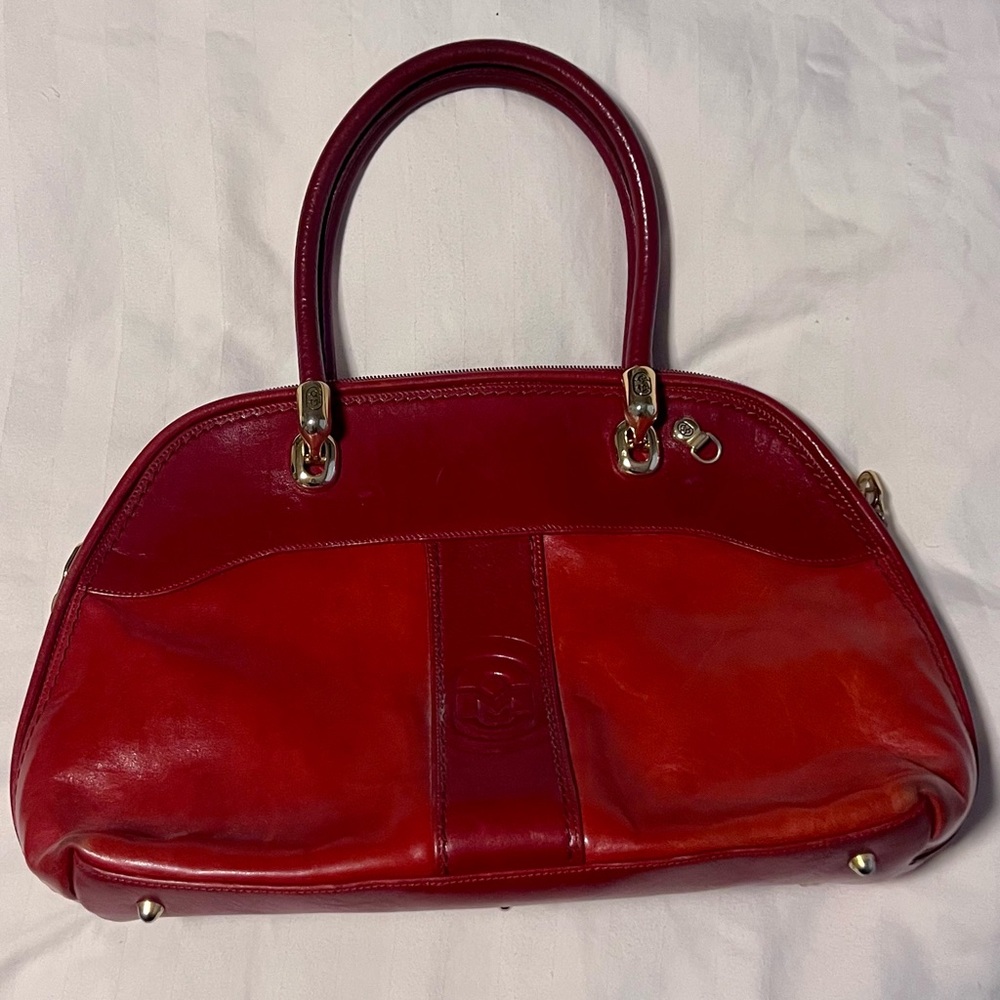 Vintage Marino Orlandi Leather Top Handle Bag Bordeaux Red with Shoulder Strap